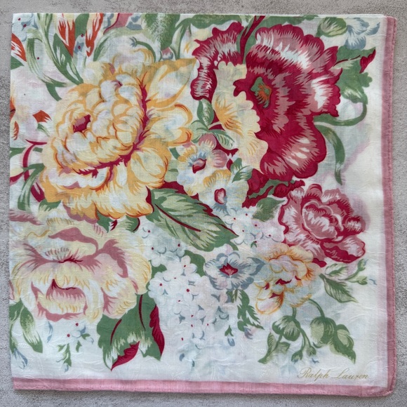 Ralph Lauren Floral Scarf in Red, Yellow, and Green - Picture 3 of 5
